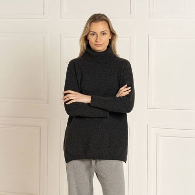 Women's 100% Merino Oversized Turtleneck Sweater Vienna Dark Gray
