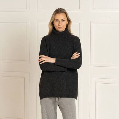 Übergroßer Rollkragenpullover aus 100 % Merinowolle für Damen Vienna Dunkelgrau