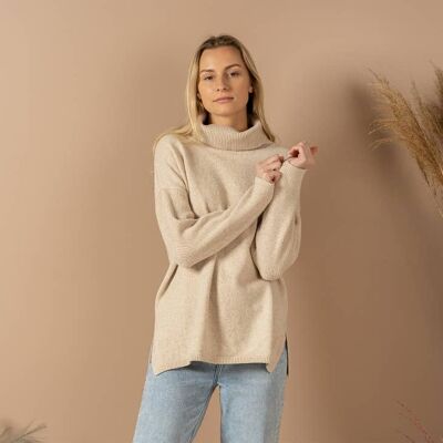 Women's 100% Merino Oversized Turtleneck Sweater Vienna Creamy Beige