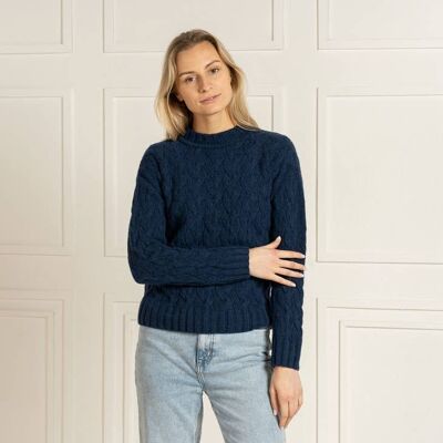 Women's 100% Merino Cable Sweater Prague Dark Blue