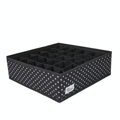Periea Drawer Organiser - Fosy Premium - Black with White Polka Dots with Black Edges (30 Slots)
