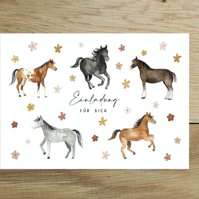 Set de 10 tarjetas de invitación cumpleaños infantil | Invitación para niños | Fiesta de cumpleaños infantil - invitación con caballos | Invitación del caballo | DIN A6