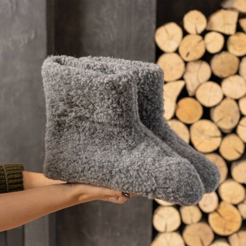 Women's Pile Fleece Bootie Slippers Dark Gray