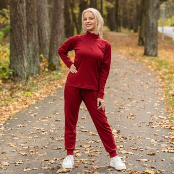 Ensemble haut zippé et pantalon de survêtement en laine mérinos 250 g/m² pour femme Cerise royale 1