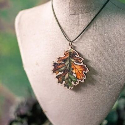 Wood Pendant Autumn Leaf  Autumn Witch Halloween Cottagecore