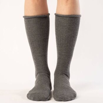 Chaussettes Femme Tricot Laine Mérinos Gris Foncé 1