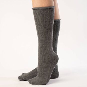 Chaussettes Femme Tricot Laine Mérinos Gris Foncé 2