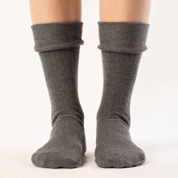 Chaussettes Femme Tricot Laine Mérinos Gris Foncé 3