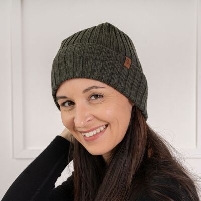 Gorro Mujer Punto Canalé Lana Merino Negro