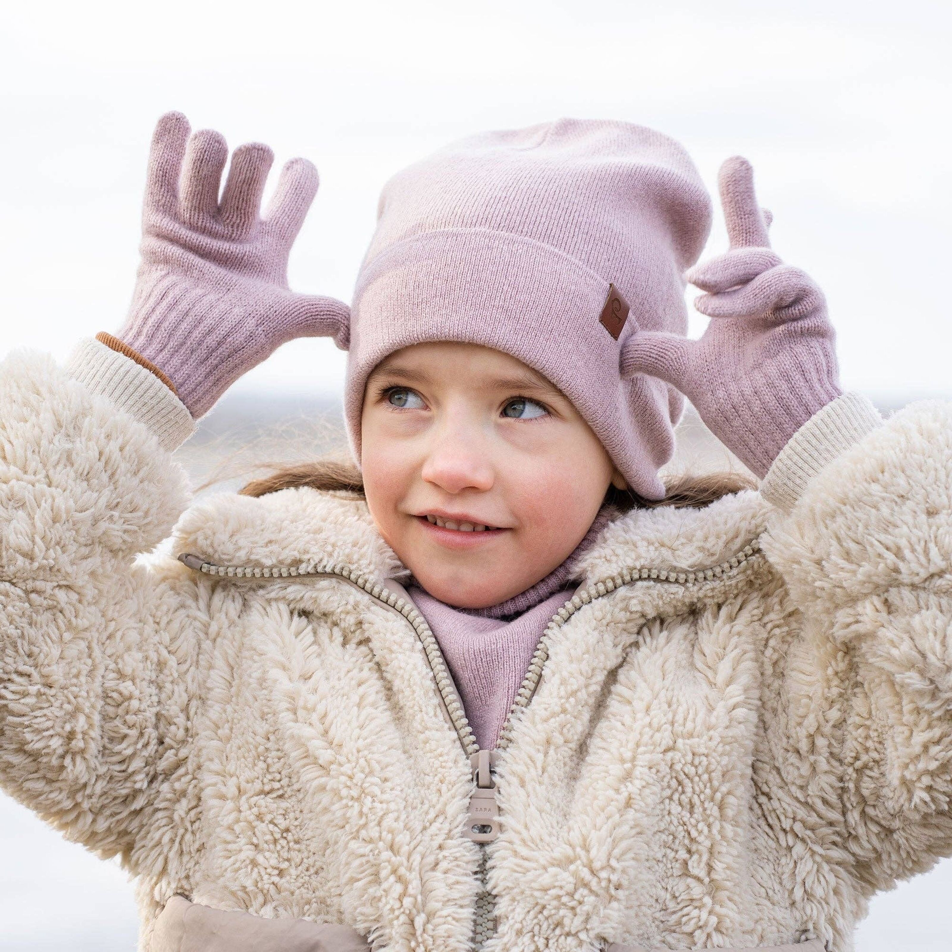 Ensemble de gants d'hiver Enfants Faux Bonnet de laine 1-6 ans Bébé garçons  Filles Enfants Chapeaux tricotés Chapeaux mignons chauds, gris clair