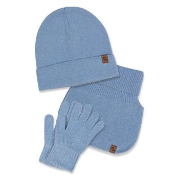 Ensemble 3 pièces bonnet, Dickie et gants tricotés pour enfants 7