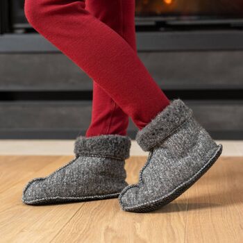 Kids Pile Fleece Bootie Chaussons Gris Foncé 2