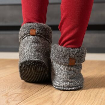 Kids Pile Fleece Bootie Chaussons Gris Foncé 3