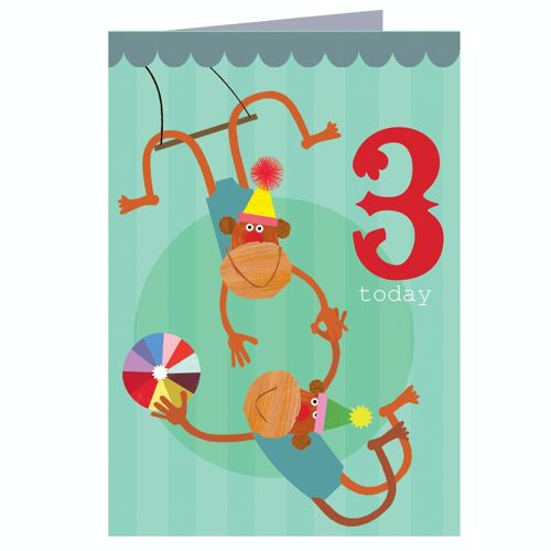 CZ03 Monkeys 3rd Birthday Card