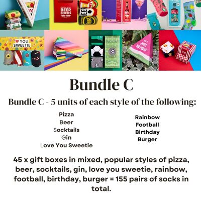 Bundle C -  Novelty Gift Socks, Pizza, Beer, Socktails, Gin, Love you sweetie, Rainbow, Football, Birthday, Burger