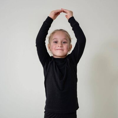 Camiseta de manga larga de lana de merino para niños de 160 g/m², color negro