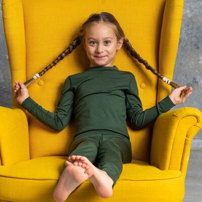 Girocollo manica lunga per bambini in lana merino 160 gsm verde scuro