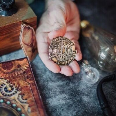 Steampunk Badge Time Traveler Brooch Pin Secret Society