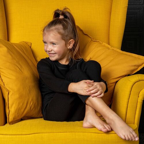Kids' Merino Wool 250gsm Set of Long Sleeve & Bottom Black