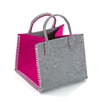 BASKET WITH HANDLE GREY-FUCHSIA 20100099