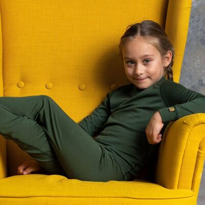 Pantaloni per bambini in lana merino 160 gsm verde scuro