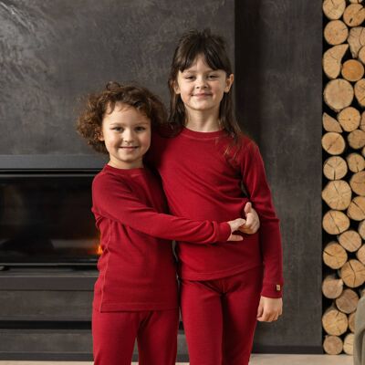 Camiseta de manga larga de lana merino para niños de 250 g/m² Royal Cherry