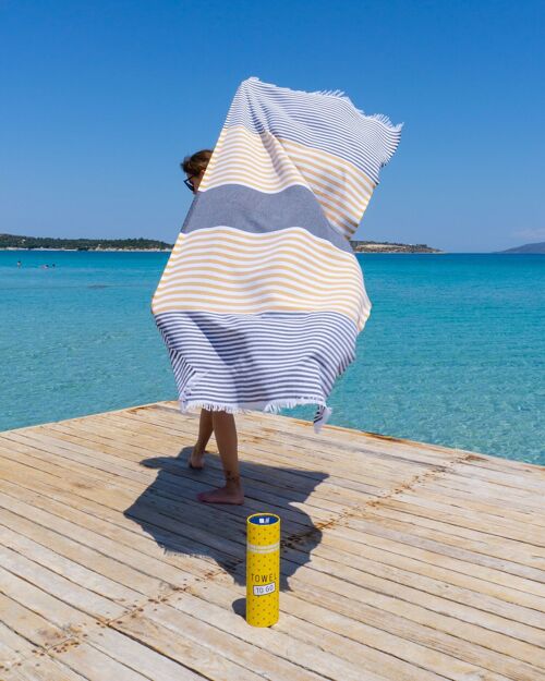 BALI Beach & Pool Towel | Turkish Hammam Towel | Anthracite - Mustard, with Recycled Gift Box
