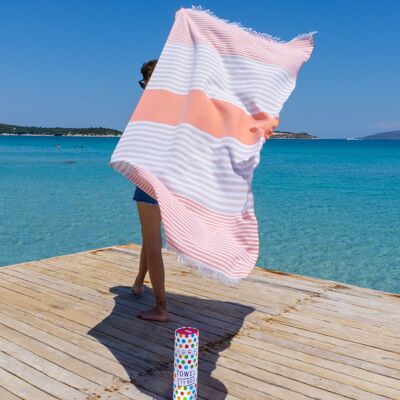 Serviette de plage et de piscine BALI | Serviette de hammam turque | Orange - Beige, avec coffret cadeau recyclé