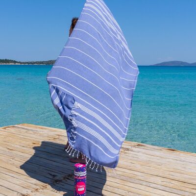 Toalla de playa y piscina IPANEMA | Toalla de hammam turca | Azul oscuro, con caja de regalo reciclada