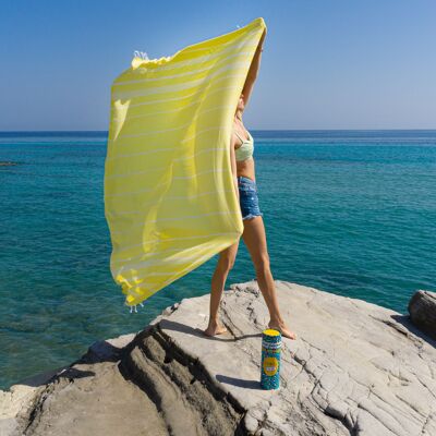 IPANEMA Beach and Pool Towel | Turkish Hammam Towel | Yellow, with recycled gift box