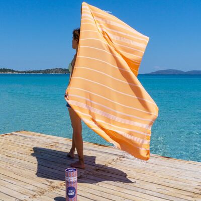 Toalla de playa y piscina IPANEMA | Toalla de hammam turca | Naranja, con caja de regalo reciclada
