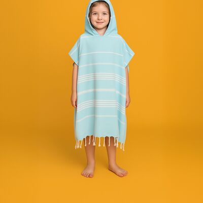 Poncho infantil IPANEMA, toalla de playa y piscina | Azul, con caja de regalo reciclada (60 x 48 cm)
