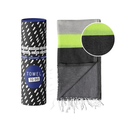 Christmas Gift - NEON Beach & Pool Towel | Turkish Hammam Towel | Recycled Cotton | Grey - Black, with Recycled Gift Box