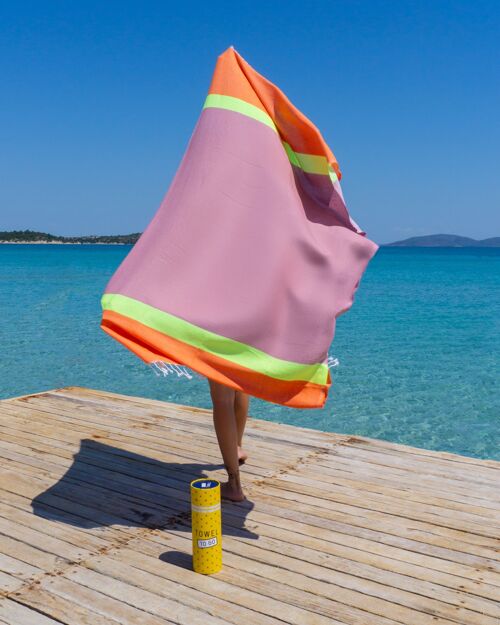 NEON Beach & Pool Towel | Turkish Hammam Towel | Recycled Cotton | Red / Pink, with Recycled Gift Box (100x180cm)