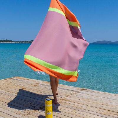 NEON Beach & Pool Towel | Turkish Hammam Towel | Recycled Cotton | Red / Pink, with Recycled Gift Box (100x180cm)