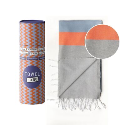 NEON Beach & Pool Towel | Turkish Hammam Towel | Recycled Cotton | Blue - Grey, with Recycled Gift Box