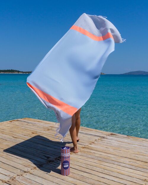 NEON Beach & Pool Towel | Turkish Hammam Towel | Recycled Cotton | Blue - Grey, with Recycled Gift Box