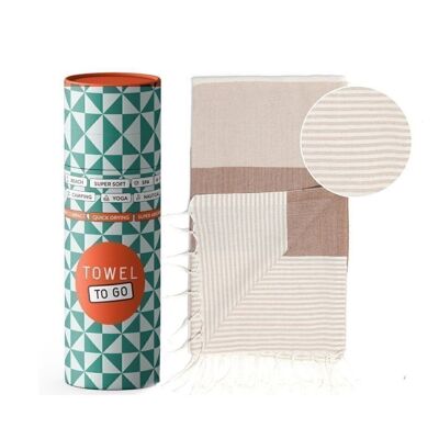 PALERMO Beach & Pool Towel | Turkish Hammam Towel |Beige - Brown, with Recycled Gift Box