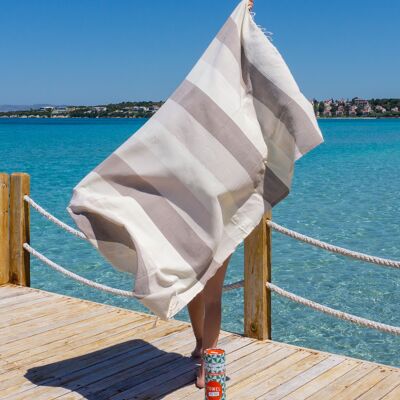 PALERMO Strand- und Poolhandtuch | Türkisches Hamamtuch | Beige – Braun, mit recycelter Geschenkbox