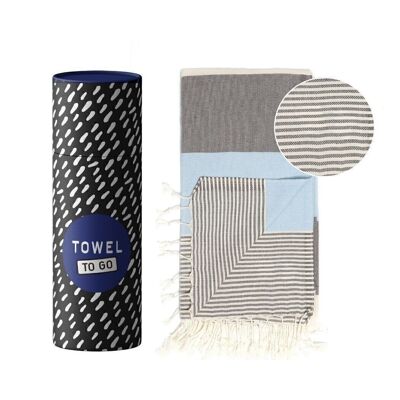 PALERMO Beach & Pool Towel | Turkish Hammam Towel |Blue - Black, with Recycled Gift Box