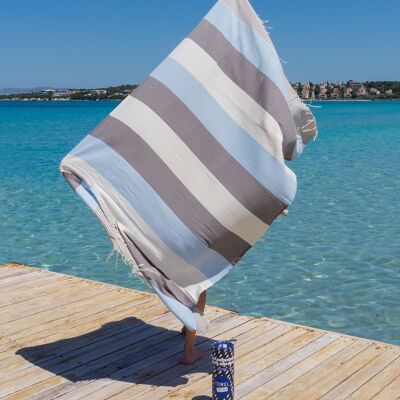 Telo mare e piscina PALERMO | Asciugamano Hammam Turco | Blu - Nero, con confezione regalo riciclata