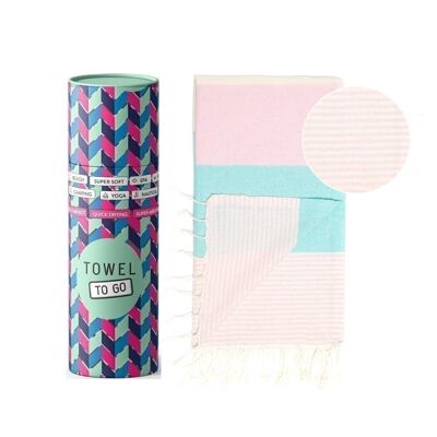 PALERMO Beach & Pool Towel | Turkish Hammam Towel |Mint - Pink, with Recycled Gift Box