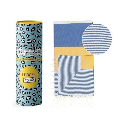 Serviette de plage et de piscine PALERMO | Serviette de hammam turque | Bleu - Jaune, avec boîte cadeau recyclée