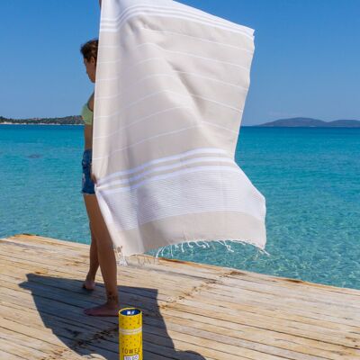 Serviette de plage et de piscine MALIBU | Serviette de hammam turque | Beige, avec boîte-cadeau recyclée