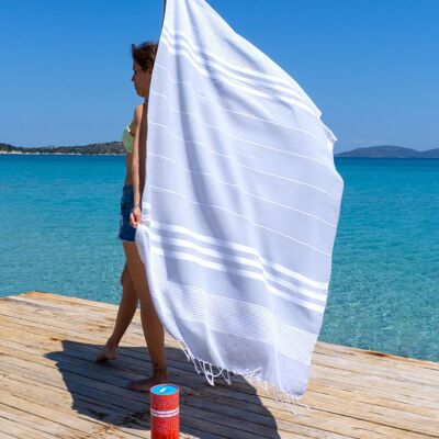 MALIBU Telo Mare e Piscina | Telo Hammam Turco | Grigio, con Scatola Regalo Riciclata (100x180cm)