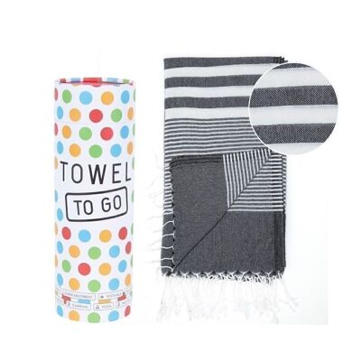 MALIBU Beach & Pool Towel | Turkish Hammam Towel | Black, with Recycled Gift Box