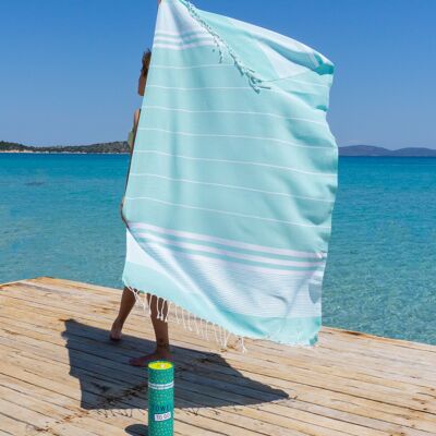 Telo mare e piscina MALIBU | Asciugamano da hammam turco | Turchese, con confezione regalo riciclata