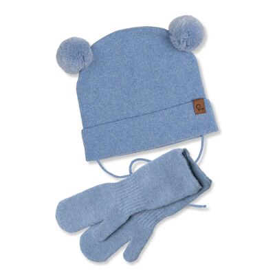 Ensemble 2 pièces bonnet et mitaines tricotés pour bébé