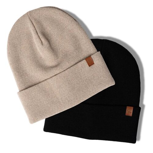 Men's Beanies 2-Pack Black/Creamy beige