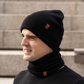 Ensemble 2 pièces bonnet et guêtre en tricot pour hommes 6